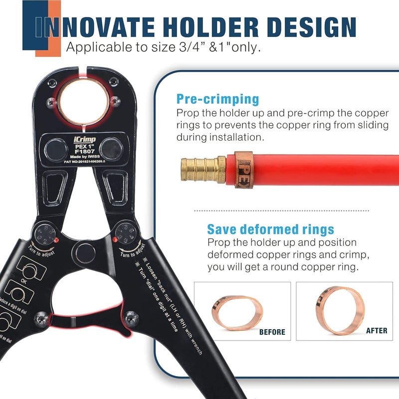 IWISS iCrimp F1807 Copper Ring Crimping Tool Kit for 3/8,1/2,3/4,1-inch- Free Removal Tool& Pex Pipe Cutter&Gauge- For All US F1807 Standards - Image 5